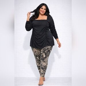 Jolie & Joy | Black Elegant Ruched Square Neck Blouse | NWT | 3X | Black